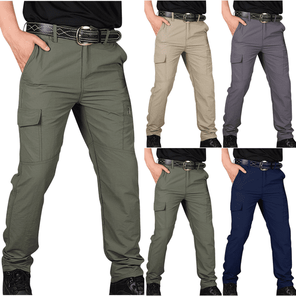 Liuinsasek Stretch Sweatpants for Men Casual Multi-pocket Cargo Pants with Large Flap Pockets Quick Dry Waterproof Hiking Sports Trousers