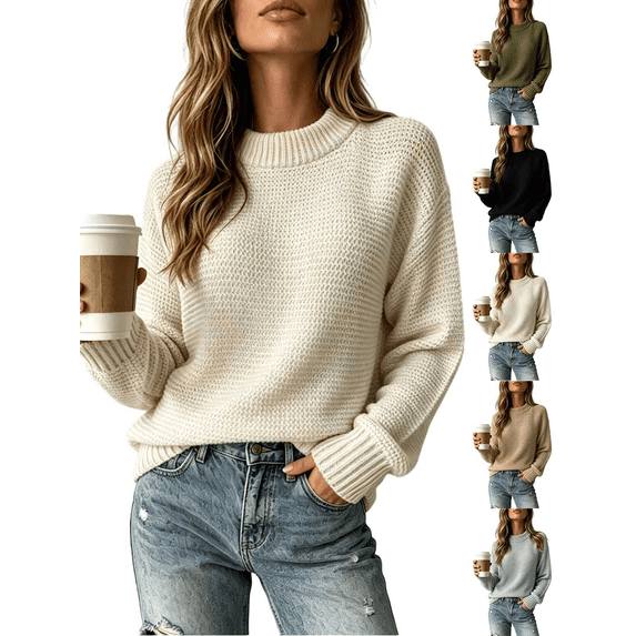 Liuinsasek Sweater for Women Fall/Winter Loose Round Neck Long Sleeved Knitted Sweater Fashionable Versatile Pullover Top| Warm, Soft, and Gentle on the Skin