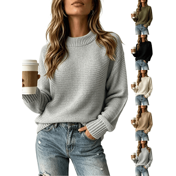 Liuinsasek Sweater for Women Fall/Winter Loose Round Neck Long Sleeved Knitted Sweater Fashionable Versatile Pullover Top| Warm, Soft, and Gentle on the Skin