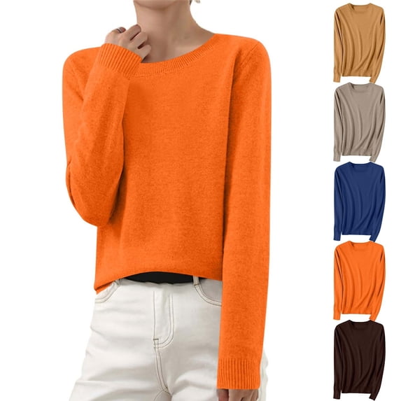 Liuinsasek Sweaters for Women Round-Neck Long Sleeve Plus Oversize Solid Color Pullover Knit Tops Fashion Trendy Casual Winter Clothing