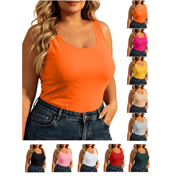 Liuinsasek Tank Tops for Women Round Neck Sleeveless Camisole Tops Plus-Size Loose Solid-Color Basic Undershirts Versatile Clothing