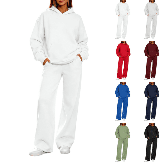 Liuinsasek Two Piece Sets for Women Outfits Sweatsuits Long Sleeve Hoodie with Pocket Loose Wide Leg Sweatpants Casual Fall Winter Clothes