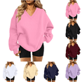 thumbnail image 1 of Liuinsasek V Neck Oversized Drop Soulder Sweatshirt for Women Solid Pullover Comfortable Top Fashion Casual Long Sleeve Winter clothes, 1 of 9