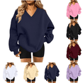 thumbnail image 1 of Liuinsasek V Neck Oversized Drop Soulder Sweatshirt for Women Solid Pullover Comfortable Top Fashion Casual Long Sleeve Winter clothes, 1 of 8