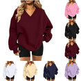 thumbnail image 1 of Liuinsasek V Neck Oversized Drop Soulder Sweatshirt for Women Solid Pullover Comfortable Top Fashion Casual Long Sleeve Winter clothes, 1 of 8