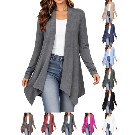 Liuinsasek Women's Cardigan Fashion Casual Comfortable Solid Long Sleeve Clothing Top with Asymmetrical Hem Lightweight and Flowing Spring/Fall Clothing