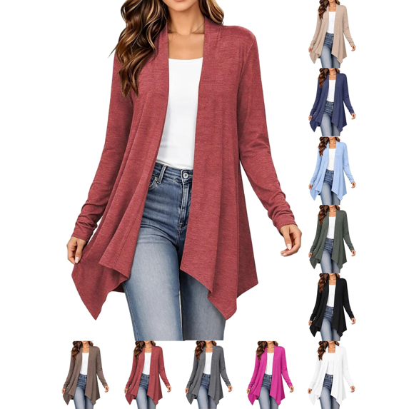 Liuinsasek Women's Cardigan Fashion Casual Comfortable Solid Long Sleeve Clothing Top with Asymmetrical Hem Lightweight and Flowing Spring/Fall Clothing