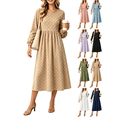 thumbnail image 1 of Liuinsasek Women's Casual Dresses Fashion Polka Dots Round Neck Long Sleeve Dress Elastic Cuffs Pleated Waist Fall Dresses for Travel, Daily, Wedding Guest, Date, 1 of 5