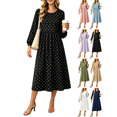 thumbnail image 1 of Liuinsasek Women's Casual Dresses Fashion Polka Dots Round Neck Long Sleeve Dress Elastic Cuffs Pleated Waist Fall Dresses for Travel, Daily, Wedding Guest, Date, 1 of 5