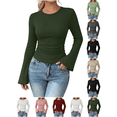 thumbnail image 1 of Liuinsasek Women's Casual Long-Sleeve Top Solid Color Fashion Ribbed Fitted Round Neck Flared Sleeve Pullover Tops Going Out Basic Fall Winter Stylish Outfits, 1 of 8