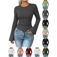 thumbnail image 1 of Liuinsasek Women's Casual Long-Sleeve Top Solid Color Fashion Ribbed Fitted Round Neck Flared Sleeve Pullover Tops Going Out Basic Fall Winter Stylish Outfits, 1 of 8