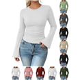 thumbnail image 1 of Liuinsasek Women's Casual Long-Sleeve Top Solid Color Fashion Ribbed Fitted Round Neck Flared Sleeve Pullover Tops Going Out Basic Fall Winter Stylish Outfits, 1 of 8