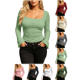 thumbnail image 1 of Liuinsasek Women's Casual Long-Sleeve Top Solid Color Fashion Ribbed Fitted Square Neck Flared Sleeve Pullover Tops Going Out Basic Fall Winter Stylish Outfits, 1 of 8