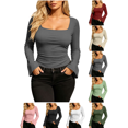 thumbnail image 1 of Liuinsasek Women's Casual Long-Sleeve Top Solid Color Fashion Ribbed Fitted Square Neck Flared Sleeve Pullover Tops Going Out Basic Fall Winter Stylish Outfits, 1 of 8