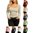 thumbnail image 1 of Liuinsasek Women's Casual Long-Sleeve Top Solid Color Fashion Ribbed Fitted Square Neck Flared Sleeve Pullover Tops Going Out Basic Fall Winter Stylish Outfits, 1 of 8