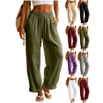 thumbnail image 1 of Liuinsasek Women's Cotton-Linen Pants Fashion Casual Solid High Waist Pocket Ladies Long Pants Lightweight Flowing Drawstring Elastic Waist Loose Pants Vacation Travel Resort Wear, 1 of 9