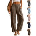 thumbnail image 1 of Liuinsasek Women's Cotton-Linen Pants Fashion Casual Solid High Waist Pocket Ladies Long Pants Lightweight Flowing Drawstring Elastic Waist Loose Pants Vacation Travel Resort Wear, 1 of 10