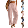 thumbnail image 1 of Liuinsasek Women's Cotton-Linen Pants Fashion Casual Solid High Waist Pocket Ladies Long Pants Lightweight Flowing Drawstring Elastic Waist Loose Pants Vacation Travel Resort Wear, 1 of 10