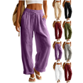 thumbnail image 1 of Liuinsasek Women's Cotton-Linen Pants Fashion Casual Solid High Waist Pocket Ladies Long Pants Lightweight Flowing Drawstring Elastic Waist Loose Pants Vacation Travel Resort Wear, 1 of 8