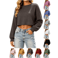 thumbnail image 1 of Liuinsasek Women's Cropped Top Long Sleeve Round-Neck Fashion Solid Color Pullover Fall/Winter Classic Casual and Comfortable Ribbed Top Sweater, 1 of 7