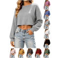 thumbnail image 1 of Liuinsasek Women's Cropped Top Long Sleeve Round-Neck Fashion Solid Color Pullover Fall/Winter Classic Casual and Comfortable Ribbed Top Sweater, 1 of 7