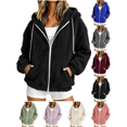 thumbnail image 1 of Liuinsasek Women's Hooded Fuzzy Outerwear Fashion Solid-Color Drawstring Long Sleeve Zip-Up Fleece Jacket with Pockets Casual Warm Winter Outerwear, 1 of 8