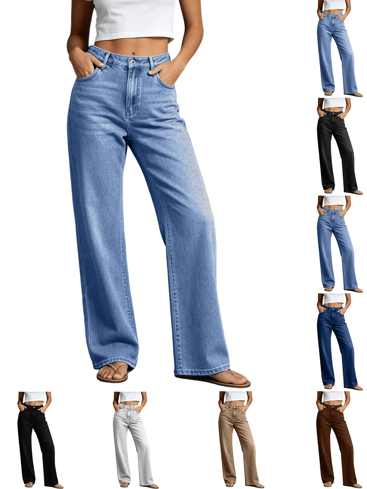 Liuinsasek Women's Jeans Casual Solid Color Straight Cut High Waist ...
