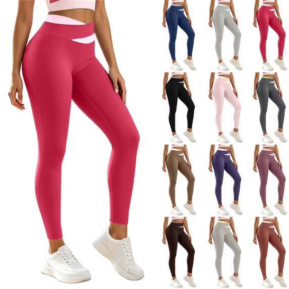 Liuinsasek Women's Length Yoga Pants Fashionable Two-Tone Stretch High Waist Tight Fit Tummy Control Casual Lounge Workout Pants