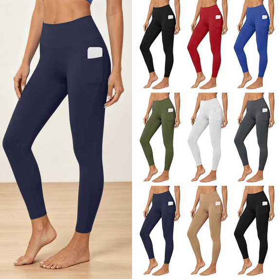 Liuinsasek Women's Pocket Yoga Pants Fashion Casual Solid-Color Long Pants High-Waisted Tight Fit for Workout Running