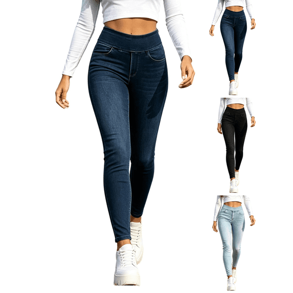 Liuinsasek Women's Skinny Jeans High-waisted Slim Stretch Four-Pocket Styling Elastic Waistband Stylish and Versatile Clothing