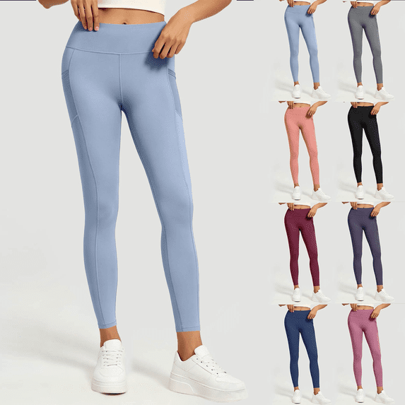 Liuinsasek Women's Tight Fit Hip-lifting Yoga Pants Stretchy High Waist Mesh Side Pockets Sports Fitness Pants Comfy Everyday Wear