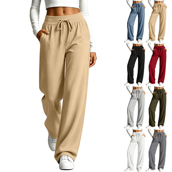 Liuinsasek Women's Wide Leg Sweatpants Casual High-Waisted Drawstring Sweat Pants Loose Running Workout Joggers Fall Clothes with Pockets