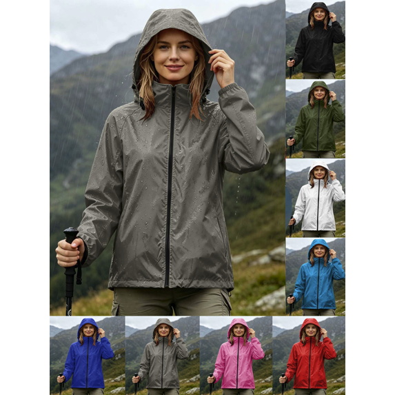 Liuinsasek Women's Windbreaker Jacket Long Sleeves Hooded Lightweight Waterproof Rain Jacket Fashion Solid Color Long Sleeve Pocket Zipper Outdoor Hiking and Mountain Climbing Jacket