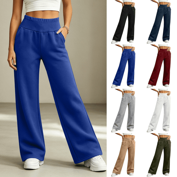 Liuinsasek Women's Winter Long Sweatpants Loose Wide Leg Pants Elastic Waistband and Pockets High Waisted Sweatpants