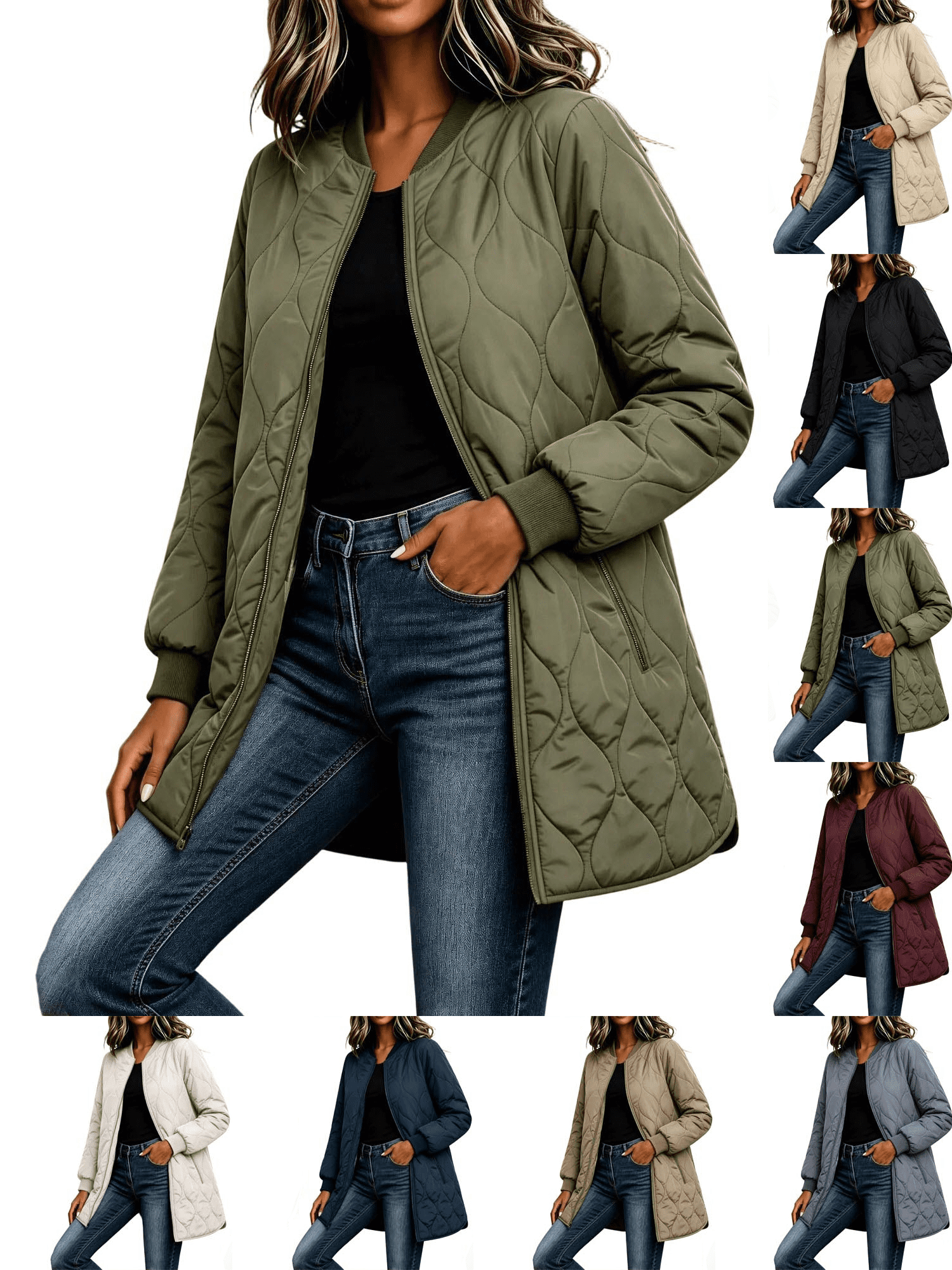 Wlmart Signs Liuinsasek Women's Winter Quilted Jackets Casual Solid Long Sleeve ...