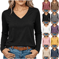 thumbnail image 1 of Liuinsasek Womens Blouse Solid Color V-Neck Long Sleeve Versatile Classic Loose Fit Top Casual Layering Winter Outfits Fashion Clothing, 1 of 10