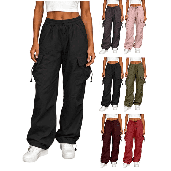 Liuinsasek Womens Cargo Pants Loose Straight-Leg Style with Large Pockets Adjustable Drawstring Cuffs|Quick Dry,Lightweight,Comfortable Great for Outdoor Activities