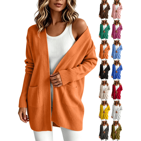 Liuinsasek Womens Casual Cardigan Winter Solid Knit Open Front Sweaters Long Sleeve Cardigan Outerwear Coats with Pockets Fashion Clothing