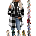 thumbnail image 1 of Liuinsasek Womens Casual Jacket Loose Turned-Down Collar Long Sleeve Fleece Checkered Button-Up Flannel Warm Coat for Daily Fall Winter Wear, 1 of 10