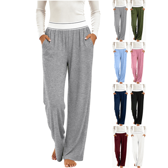 Liuinsasek Womens Casual Lounge Long Pants Fashion Solid Color Lightweight Pajama Pants Elastic Waist with Pockets Wide Leg Yoga Pants