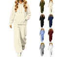 thumbnail image 1 of Liuinsasek Womens Casual Sweatshirts Sets Solid-Color Loose-Fit Hooded Drawstring Sweatshirt and Curved-Leg Sweatpants Light Fleece Two-Piece Set, 1 of 5