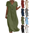 thumbnail image 1 of Liuinsasek Womens Dress Solid Color Casual Round-Neck Lightweight and Flowing Linen Dress Button Accents Short Sleeve Spring and Summer Fashion Outfits, 1 of 7