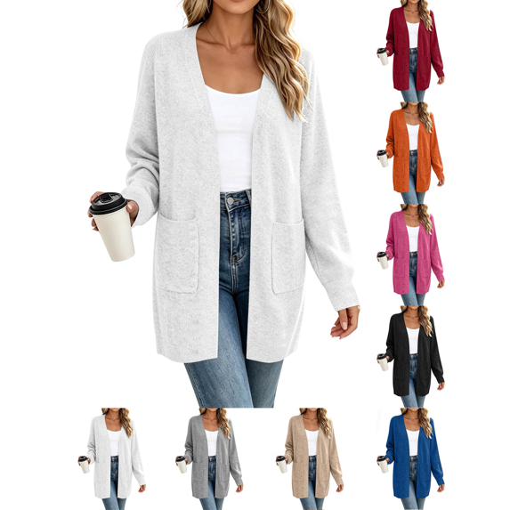 Liuinsasek Womens Knit Cardigan Sweater Fashion Casual Solid Color Long Length Long Sleeve Top Outerwear Cozy and Soft with Pocket for Fall/Winter Outfits