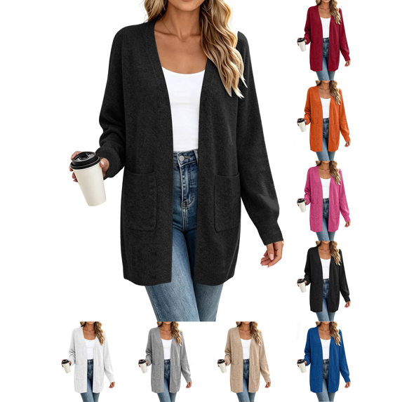 Liuinsasek Womens Knit Cardigan Sweater Fashion Casual Solid Color Long Length Long Sleeve Top Outerwear Cozy and Soft with Pocket for Fall/Winter Outfits