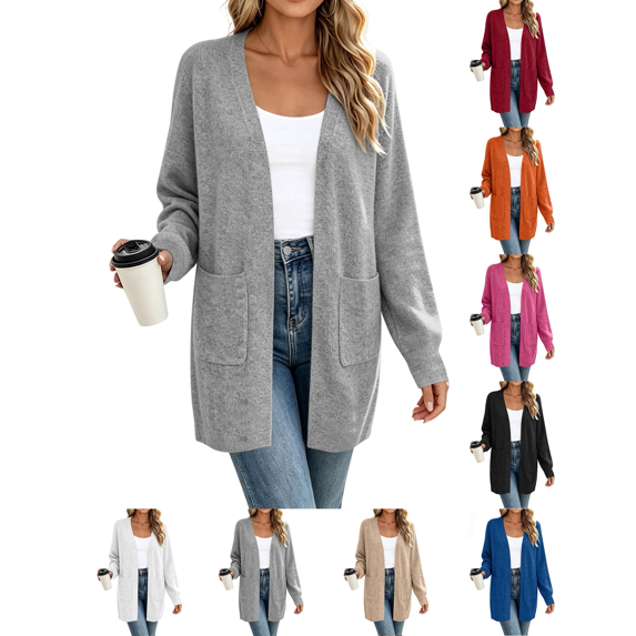 Liuinsasek Womens Knit Cardigan Sweater Fashion Casual Solid Color Long Length Long Sleeve Top Outerwear Cozy and Soft with Pocket for Fall/Winter Outfits