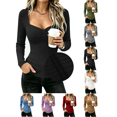 thumbnail image 1 of Liuinsasek Womens Long-Sleeve Fitted Top Fashionable Casual Solid-Color Brushed Ribbed Square Neck Knit Pullover |Wear On Its Own or As Layering Piece, 1 of 9
