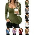thumbnail image 1 of Liuinsasek Womens Long-Sleeve Fitted Top Fashionable Casual Solid-Color Brushed Ribbed Square Neck Knit Pullover |Wear On Its Own or As Layering Piece, 1 of 9