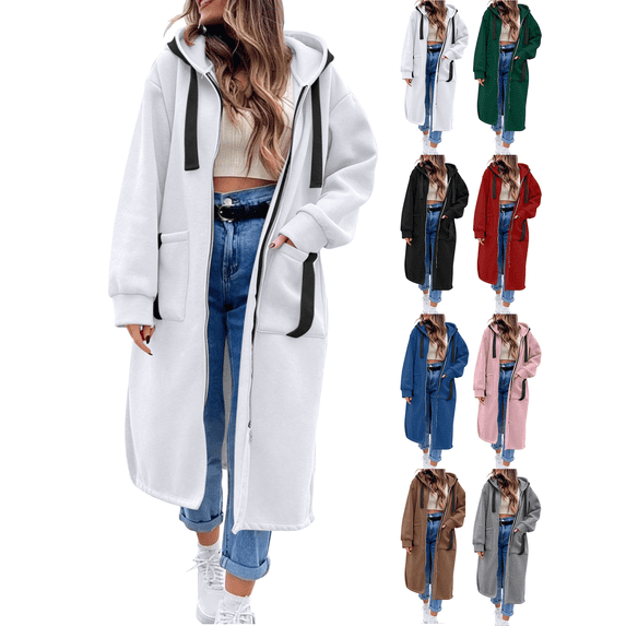Liuinsasek Womens Oversized Long Hooded Sweatshirt Solid Color Casual Warm with Zipper and Pockets Winter Long Sweatshirt Coat