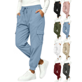 thumbnail image 1 of Liuinsasek Womens Tapered Cargo Pants Casual Solid-Color Drawstring Elastic Waist with Side Pockets for Outdoor Sports Running Fitness, 1 of 9