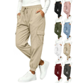 thumbnail image 1 of Liuinsasek Womens Tapered Cargo Pants Casual Solid-Color Drawstring Elastic Waist with Side Pockets for Outdoor Sports Running Fitness, 1 of 9